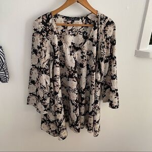 For Love And Lemons Floral Print Blouse Shirt In Cream And Black ~ Size L Large
